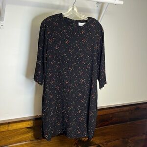 & Other Stories Black 3/4 Sleeve Dainty Floral Shift Dress w/ Pockets- 10